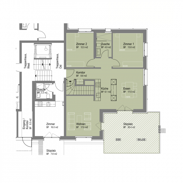 Wohnung 002 Erdgeschoss mit Treppe ins Untergeschoss + Hobbyraum